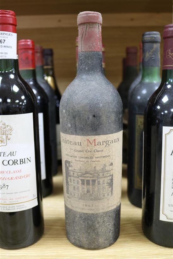 Fifteen bottles of assorted red wines including two Chateau Margaux, 1947